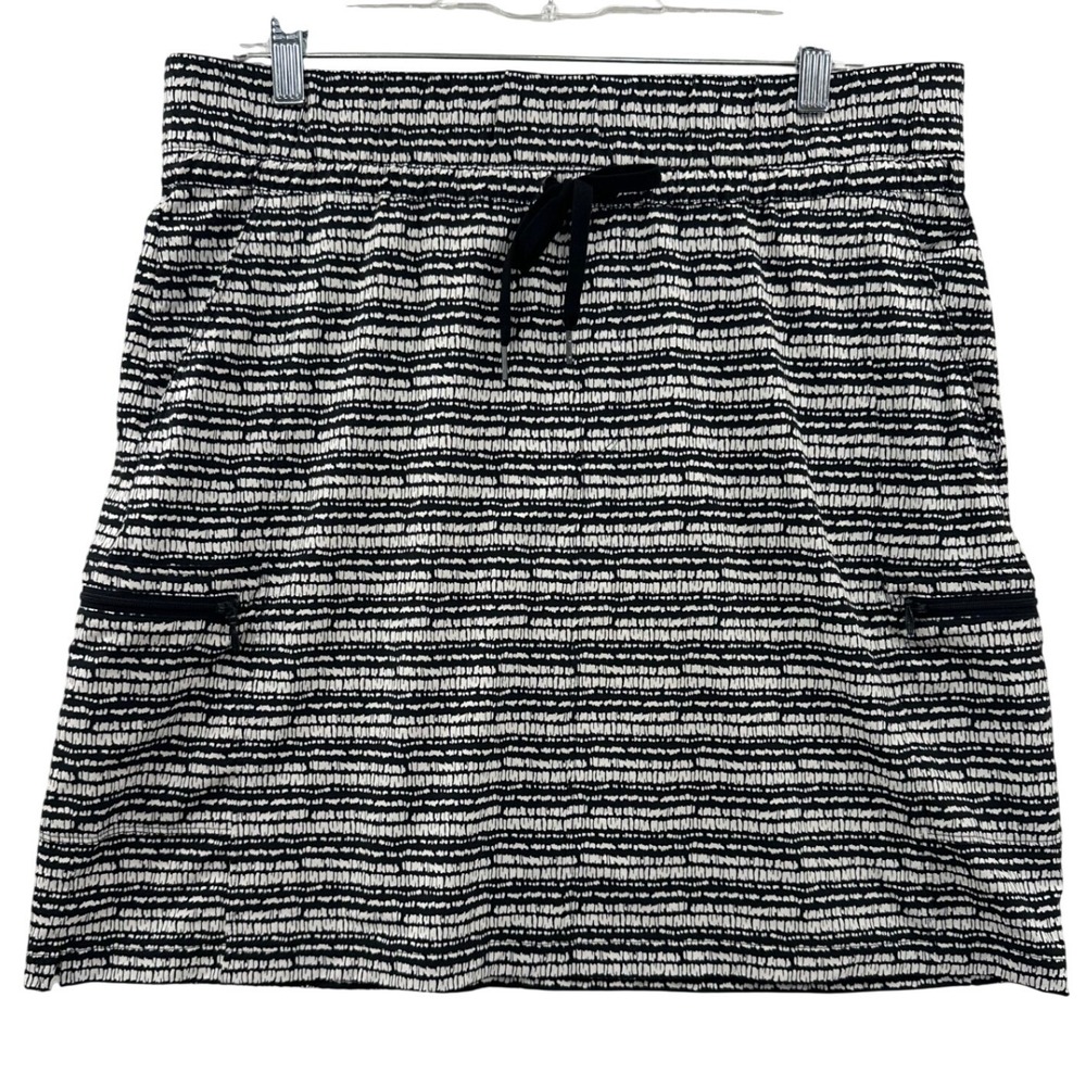 T by Talbots Womens Skirt Black White Striped Elastic Waist Drawstring Size L